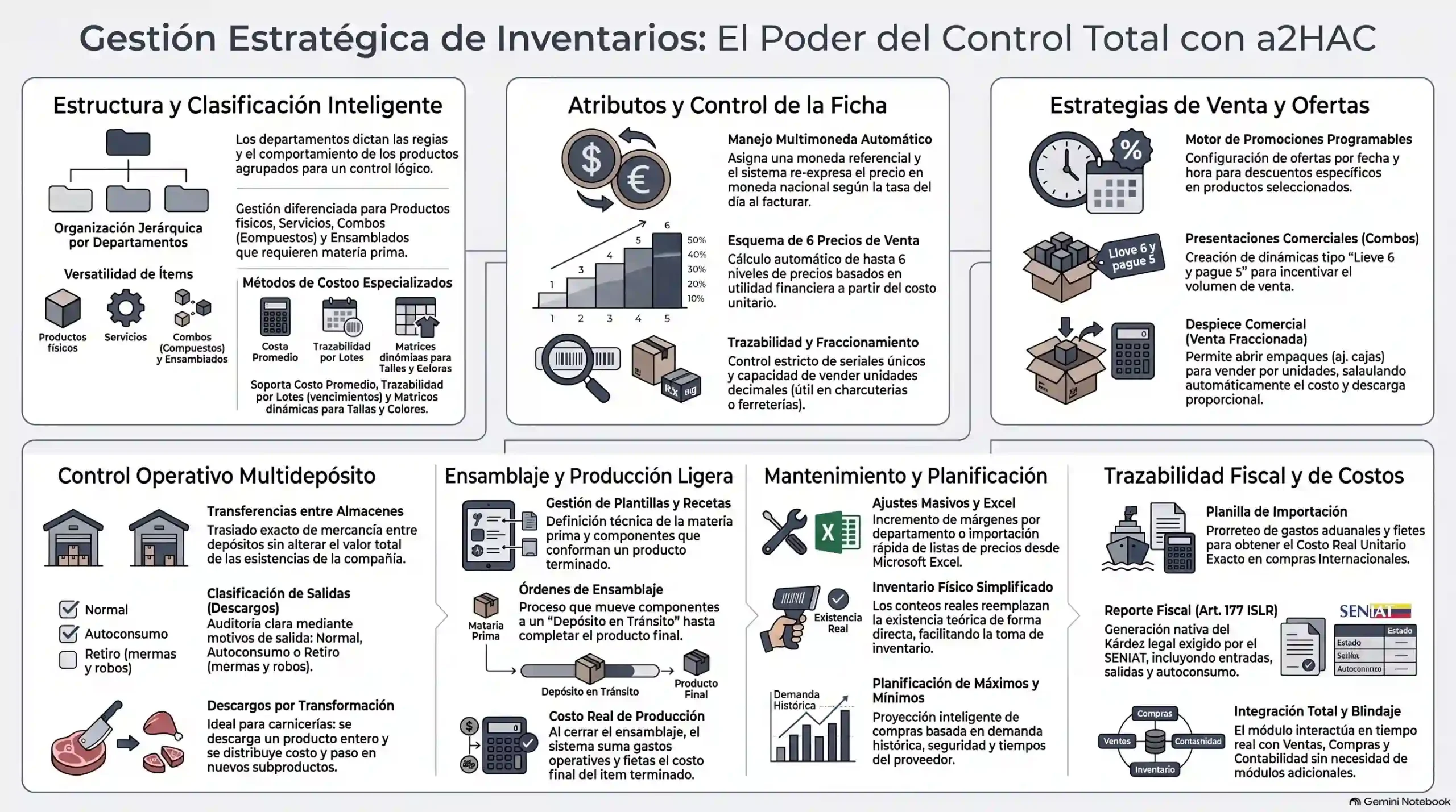 Infografía de Funciones de Inventario en a2HAC